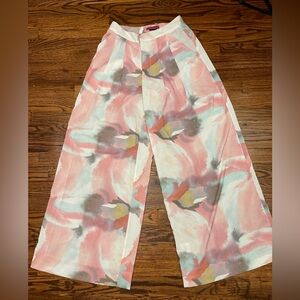 Alice + Olivia Pink Watercolor Wide-Leg Pants